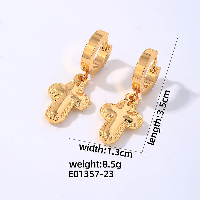 Wholesale Hip Hop Titanium Steel Polished Earrings Cross Pendant Hoop Earrings